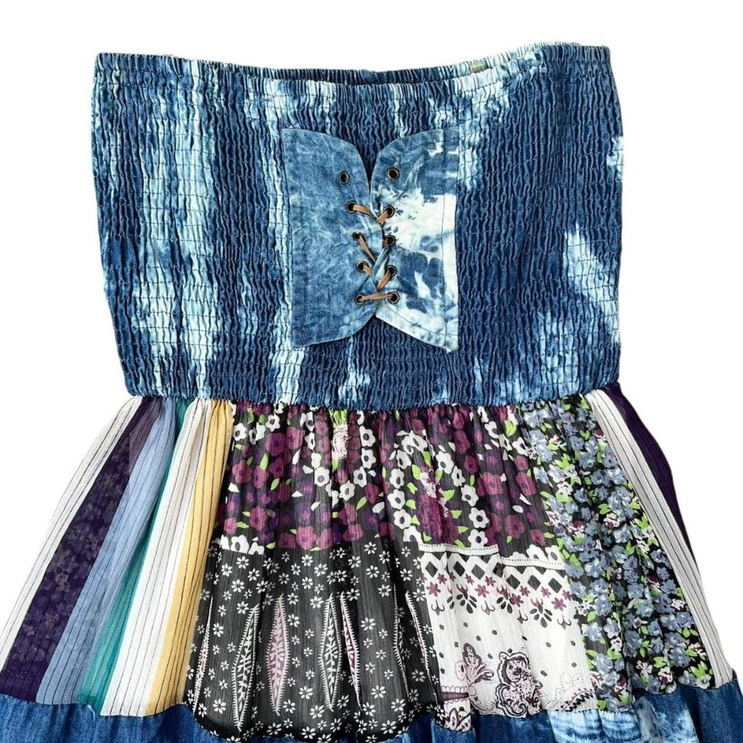Y2K Strapless Patchwork Dress, As-Is, S/M
