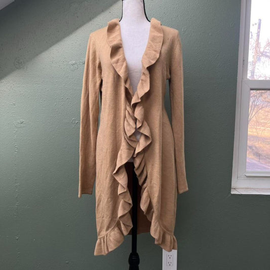 Y2K Tan Ruffle Long Cardigan, M