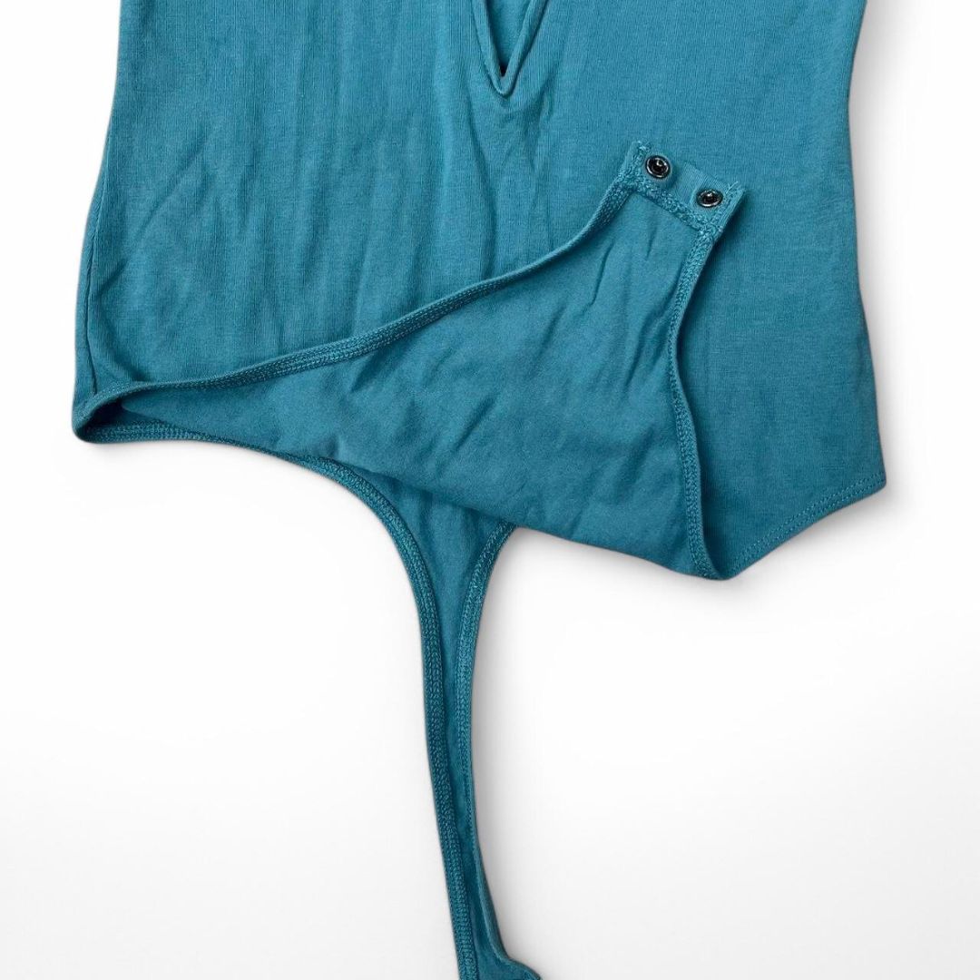 Express Teal Blue Deep V-Cut Bodysuit, S