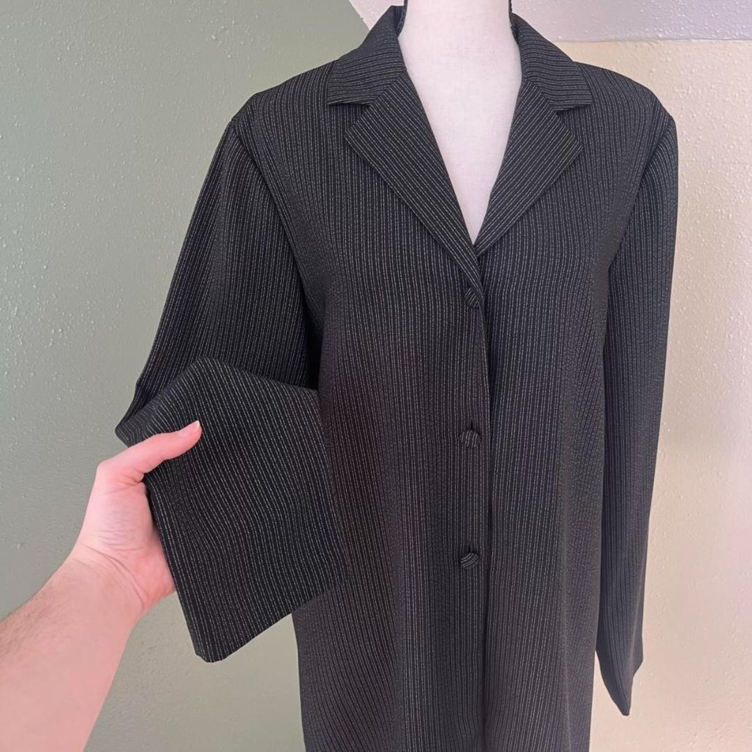 Black Pinstripe Blazer Top, M/L