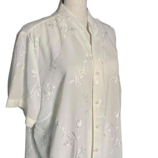 90s Ivory Embroidered Blouse, 20W
