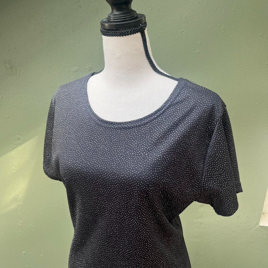 90s T-Shirt Sparkly Black Mini Dress, M/L