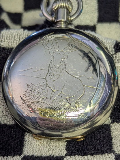Waltham P.S. Bartlett Pocket Watch| 17 Jewels | Size 18s | Etched case with Stag | Serviced