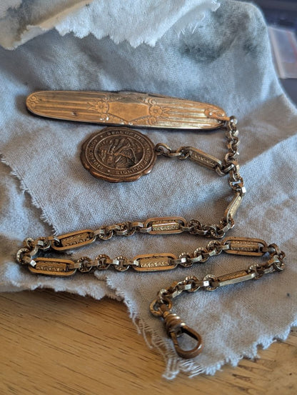 Pocket Watch Chain, Knife, and Fob