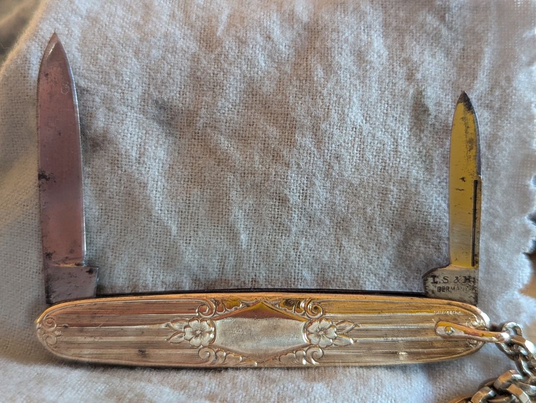 Pocket Watch Chain, Knife, and Fob