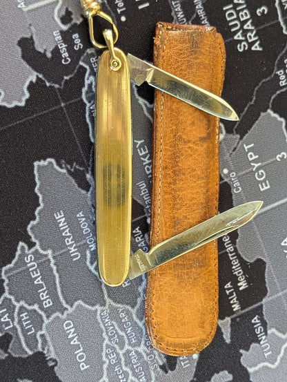 13" Pocket Watch chain, fob, and knife - Gold filled