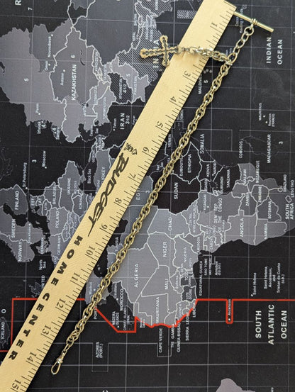 Silver tone cross fob and fancy Pocket watch chain