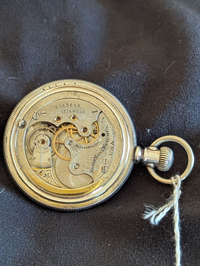 Elgin Pocket Watch - Fancy dial - Solid Silver case - 7 Jewels - Size 6s - Serviced