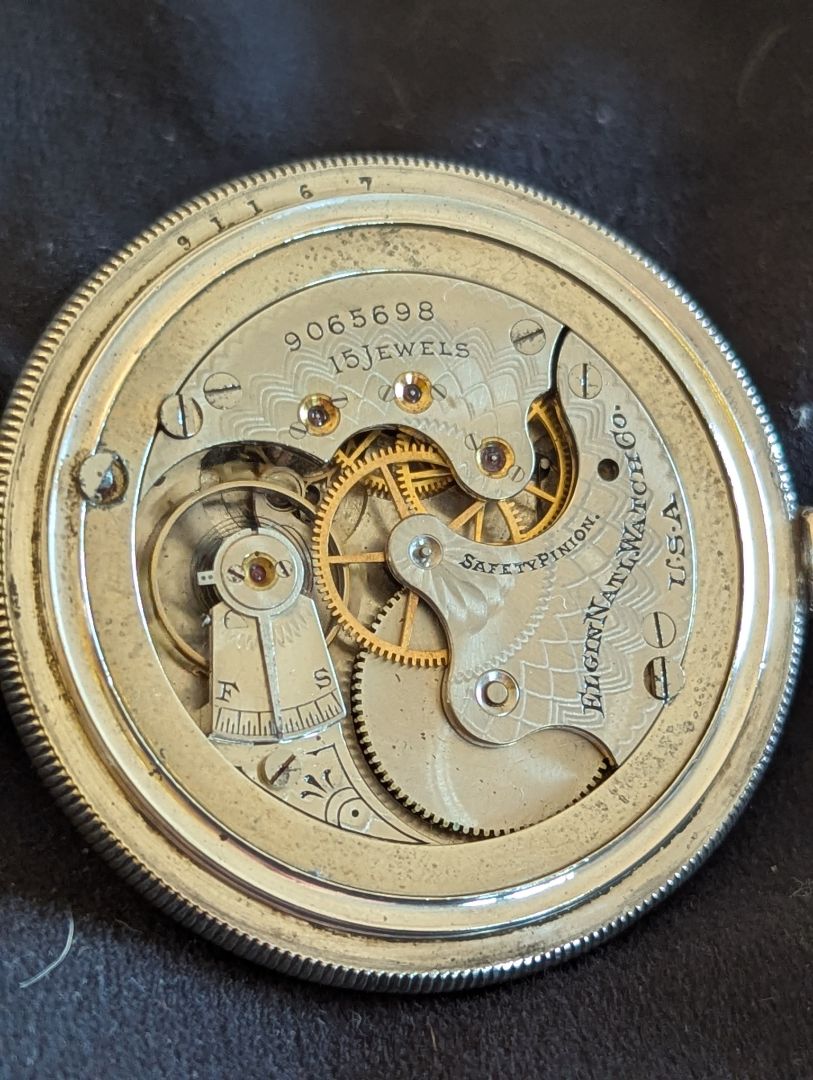 Elgin Pocket Watch - Fancy dial - Solid Silver case - 7 Jewels - Size 6s - Serviced