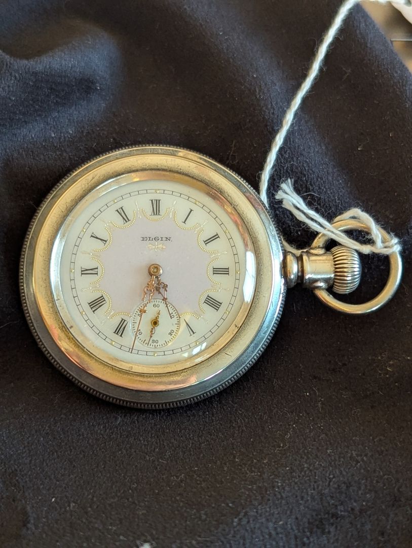 Elgin Pocket Watch - Fancy dial - Solid Silver case - 7 Jewels - Size 6s - Serviced