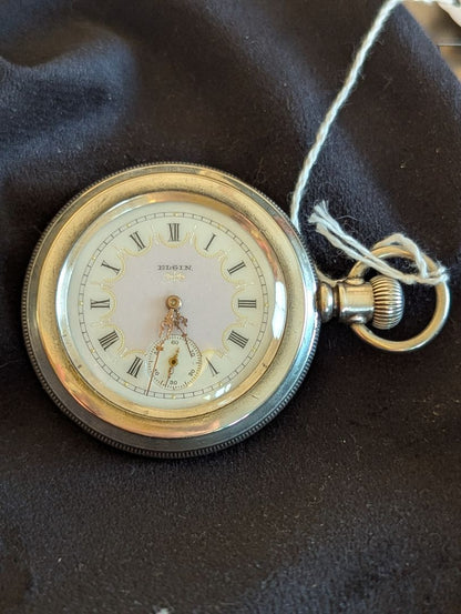 Elgin Pocket Watch - Fancy dial - Solid Silver case - 7 Jewels - Size 6s - Serviced