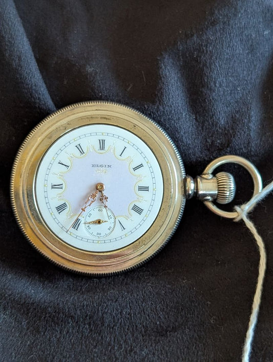 Elgin Pocket Watch - Fancy dial - Solid Silver case - 7 Jewels - Size 6s - Serviced