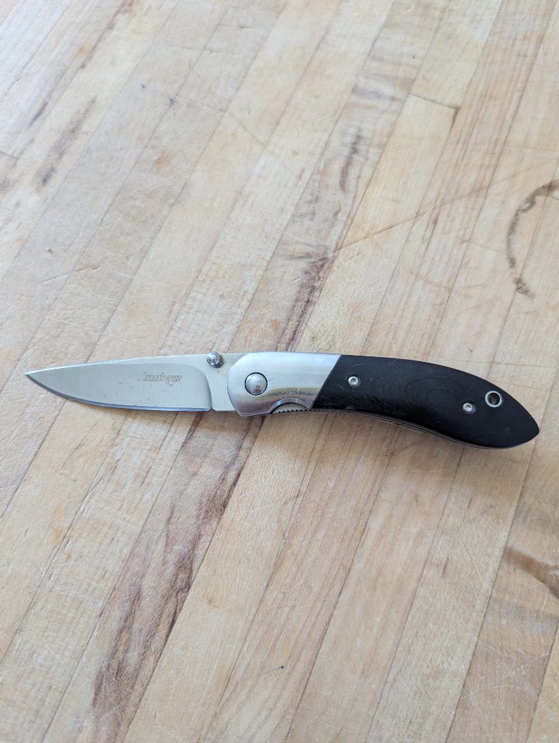 Kershaw black wood handle locking blade knife