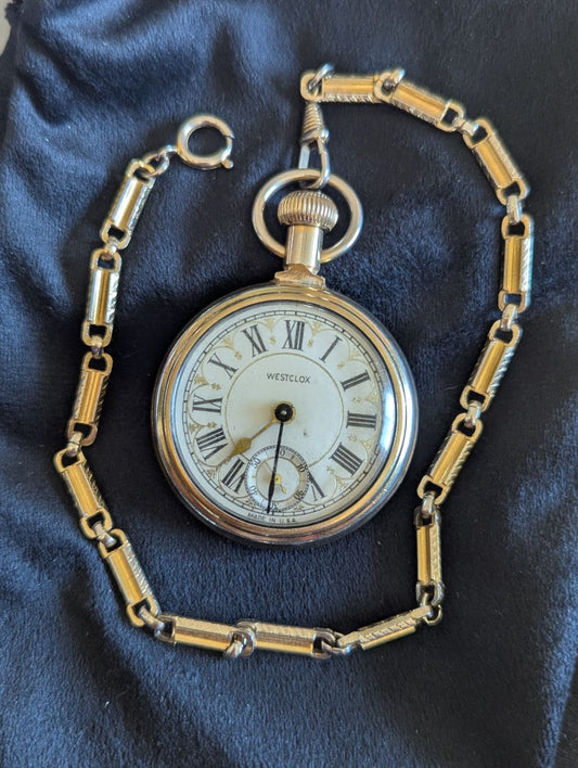Westclox Conductor Pocket Watch & Chain - Train case - Serviced - Runs great
