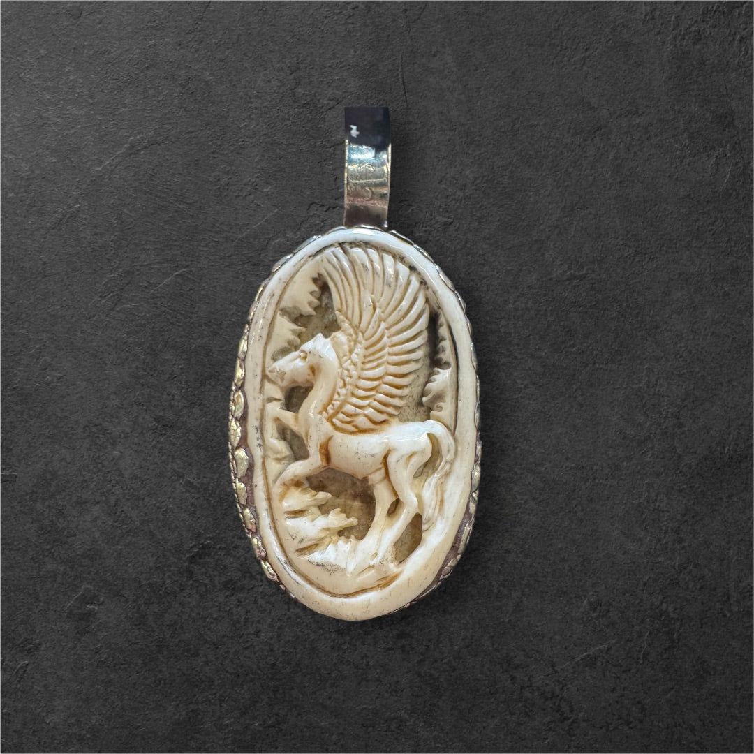 Bone carved pegasus pendant