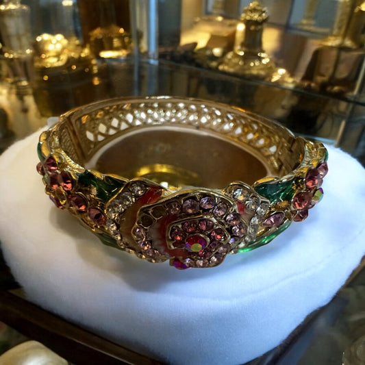 Goldtone Flower Clasp Bangle Bracelet