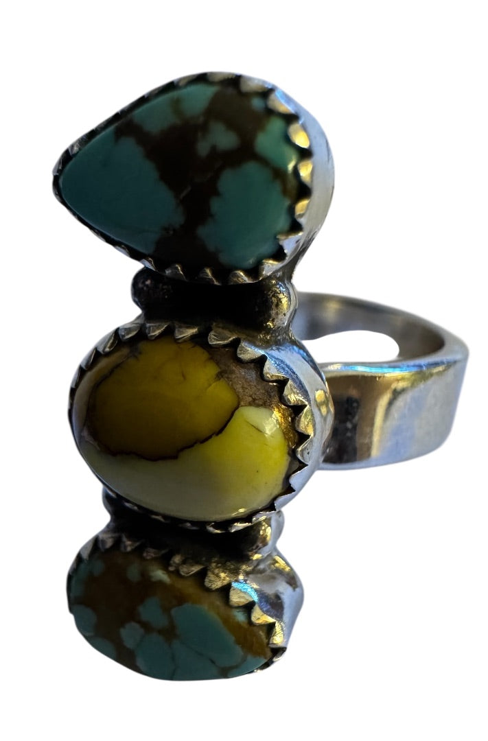 Turq Yellow Dahlia Adjustable Ring