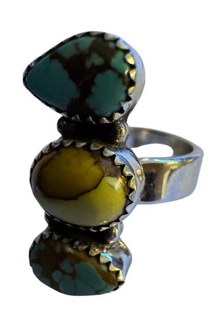 Turq Yellow Dahlia Adjustable Ring