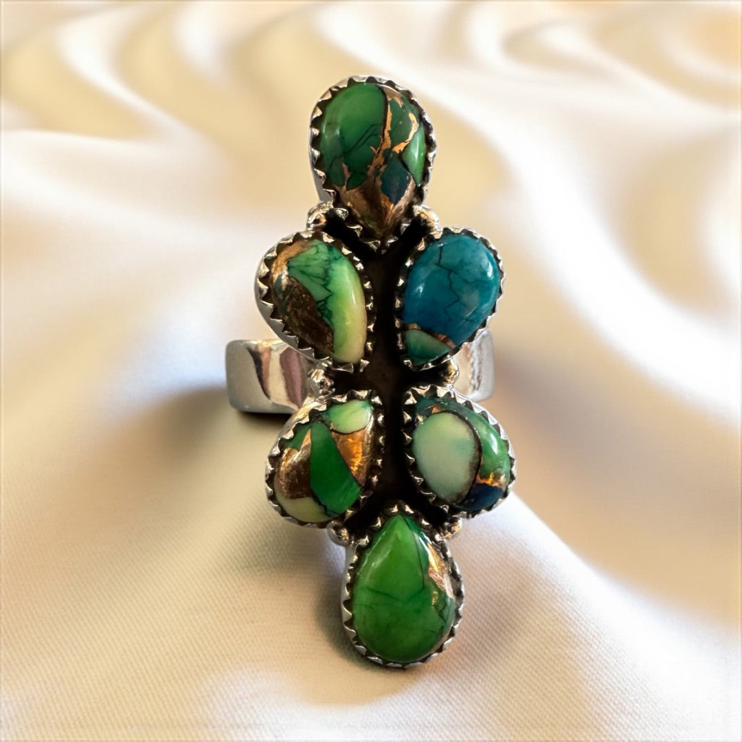 Multistone  925 Peacock Dahlia adj ring