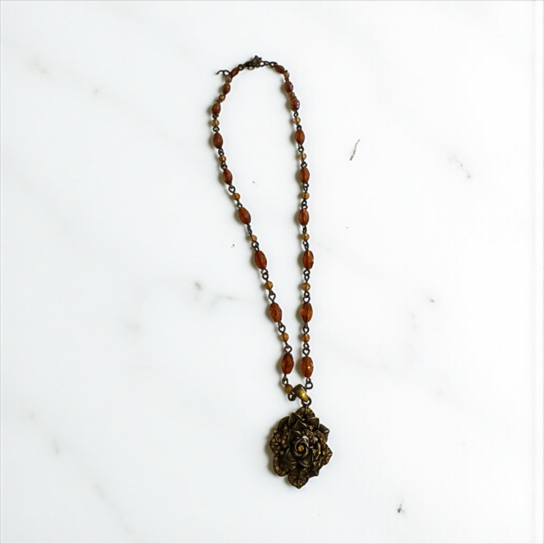 Bronze rose beaded necklace