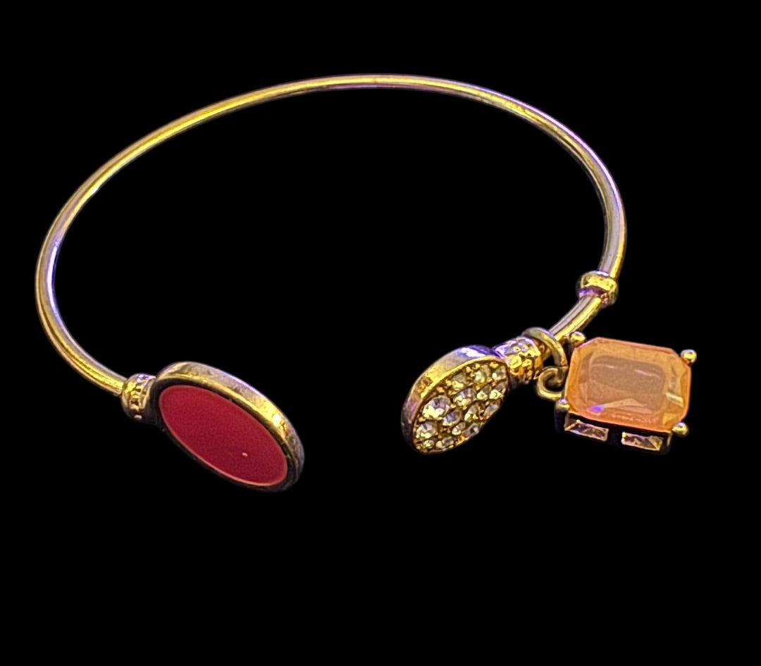 Goldtone red, rhine, orange cuff bracelet