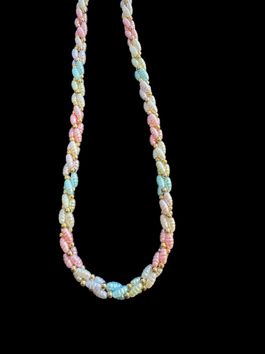 Twisted blue/pink/white/purp faux pearl necklace