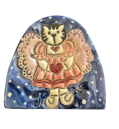 Angel Cat ceramic brooch