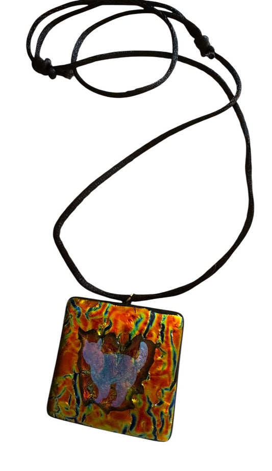 Dichroic glass Cat Pendant w/cord