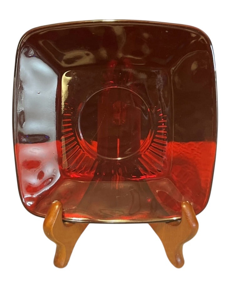 (Set) Vintage Anchor Hocking Glass Charm Ruby Pattern Cup & Saucer Set