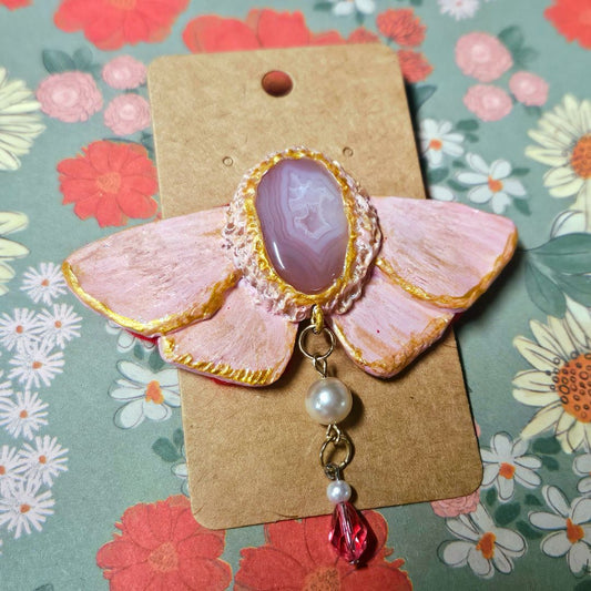 Pearly Pink Moth Pin