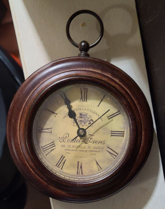 Dark Wood Pontet-Freres Clock-Desk, 6" x 5" x 2.5"