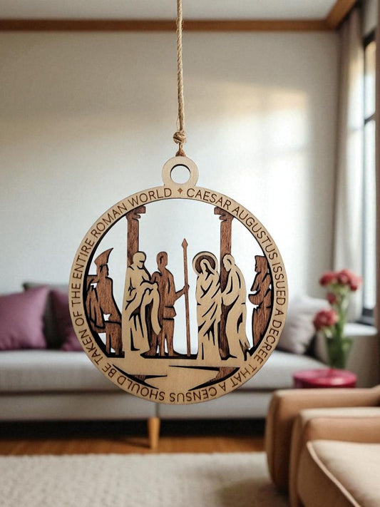 Wood Multi Layer Christmas Ornament, 3 Inches Round