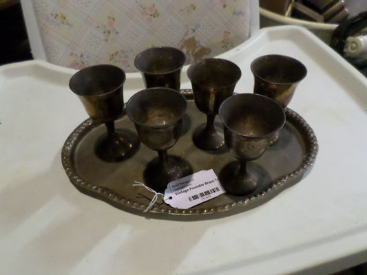 Vintage Pounder Brass Tray w/ Cups