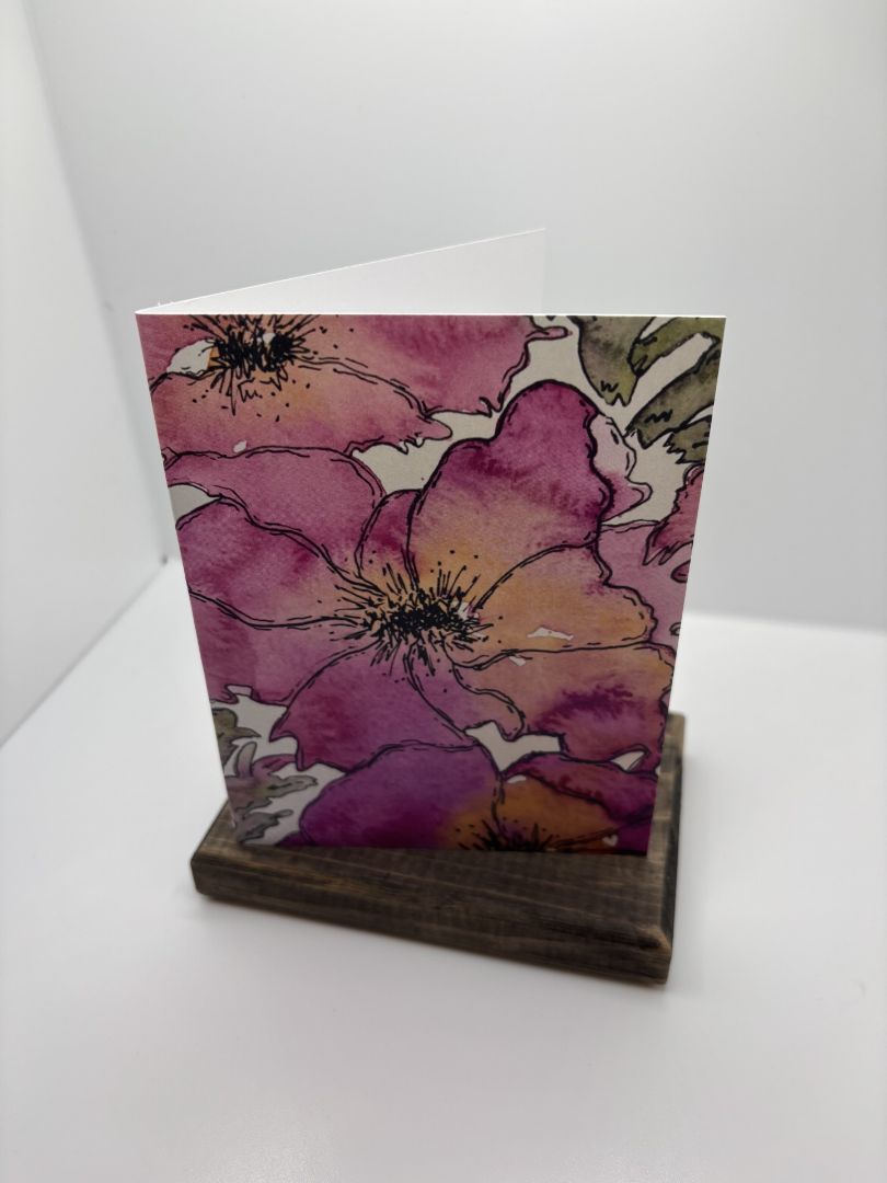 Pink Flowers Original Watercolor Greeting Card (Blank Inside), 4"x6"