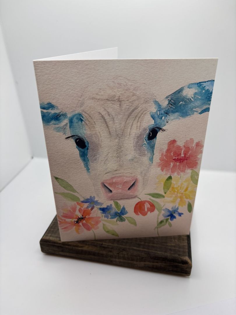 Cow Original Watercolor Greeting Card (Blank Inside), 4"x6"