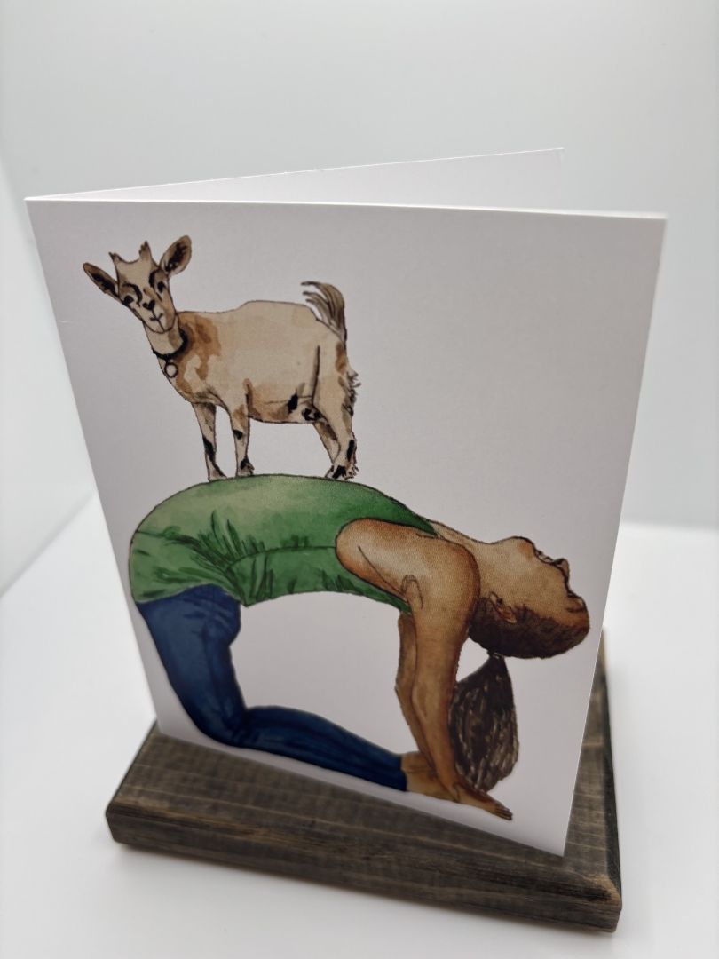 Goat Yoga Original Watercolor Greeting Card (Blank Inside), 4"x6"