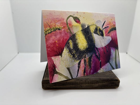 Bee w/ Flowers Original Watercolor Greeting Card (Blank Inside), 4"x6"
