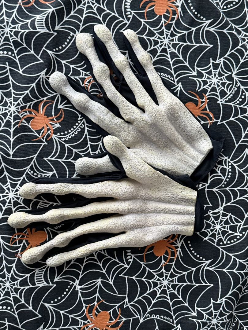 Black with Cream Bones  Skeleton Gloves, Adult L