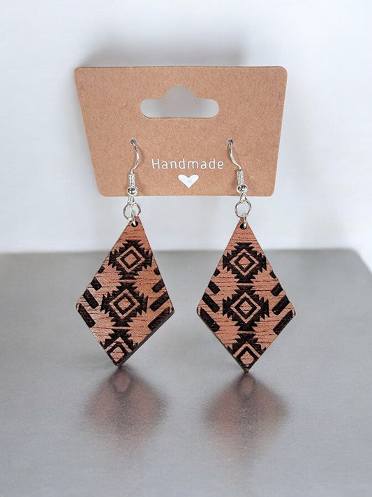 Brown Handmade Wood Southwest Dangle Earrings, 2 Inches