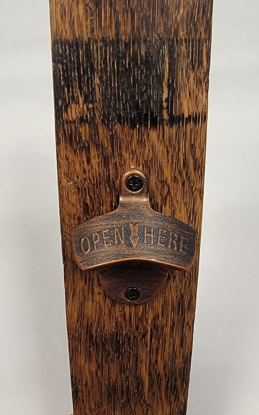Natural Aged Oak  Whiskey Barrel Stave Bottle Opener Wall Mount, 20 Inches Tall
