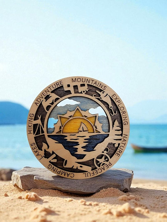 Wood Sun on the Lake Magnet, 3 Inches Round