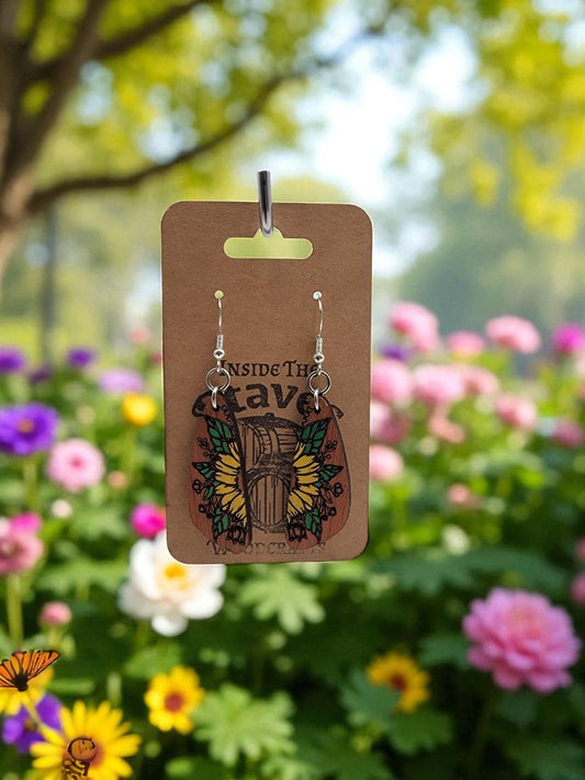 Handmade Wood Laser Cut Acrylic Painted Sunflower Dangle Earrings For Anniversary, Birthday, Valentines Day, Christmas, 2 Inches