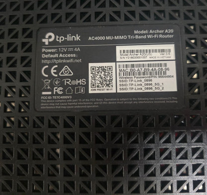 Black Archer TP-Link Archer AC-20 AC4000 Wireless Tri-Band Router