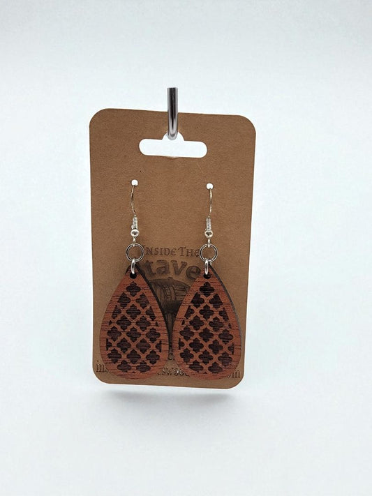 Wood Dangle Earrings With Round Pattern, 2 Inches