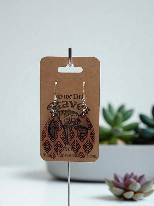 Wooden Tear Drop Dangle Earrings, 2 Inches