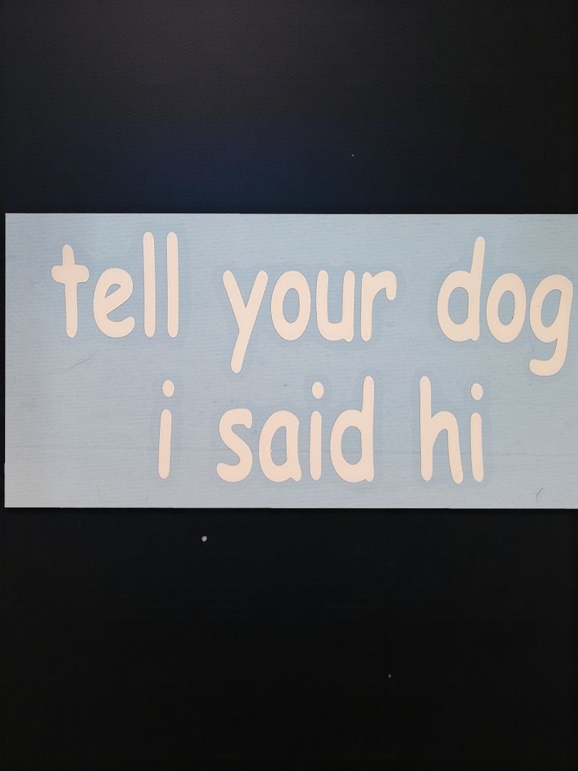 White  Tell your dog i said hi vinyl sticker