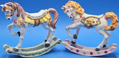 Multi-Colored  Two Ceramic Rocking Horse Figurines