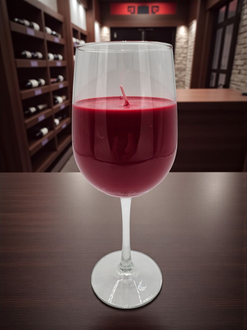 Red Handmade Wine Glass Candle, 9 inches tall by 4 inches wide