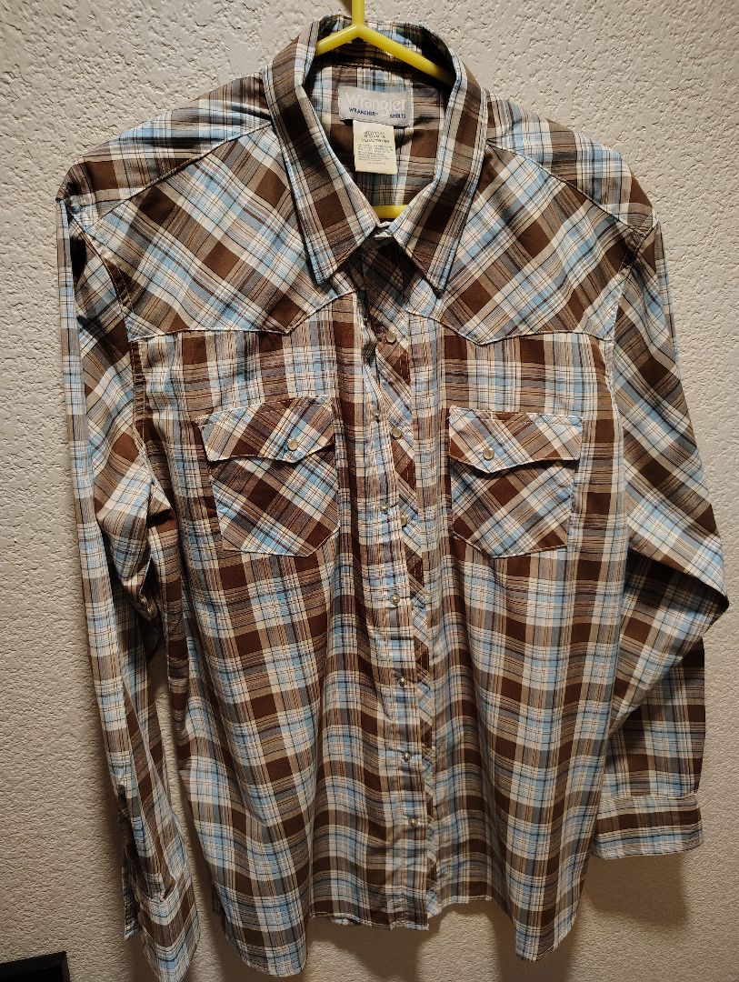 Brown multi Wrangler Snap Front Shirt Plaid Long Sleeve, XL Tall