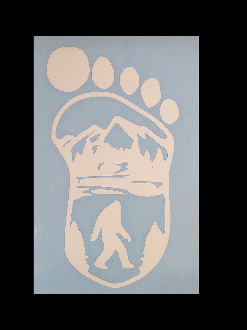 White  Bigfoot Footprint Mountains Vinyl Sticker